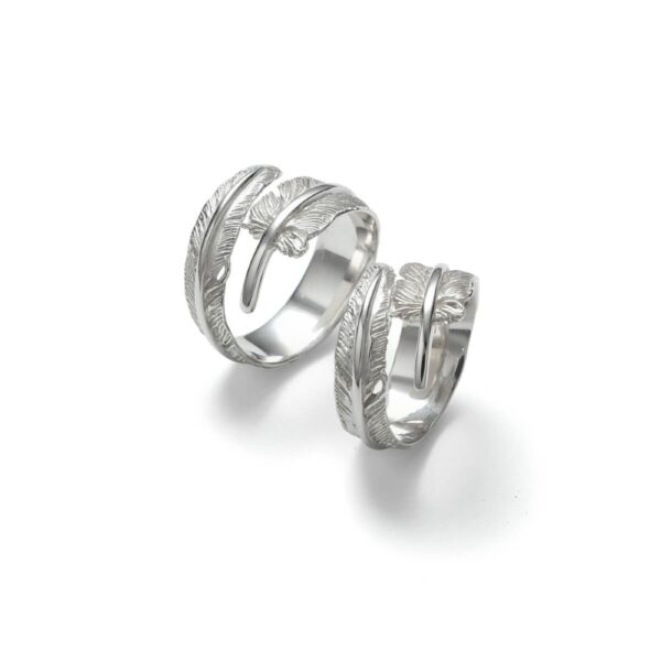 Feather Rhodium Plated Curled Pair Ring