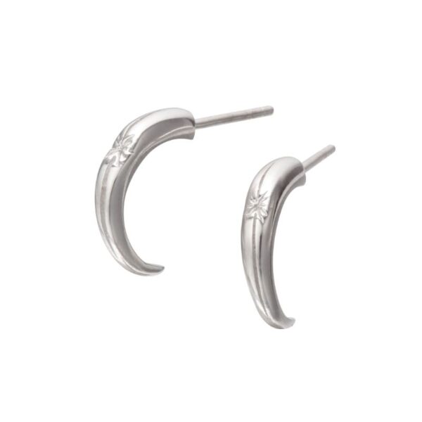 Rhodium Plated Sun Symbol Half-moon Stud Earrings