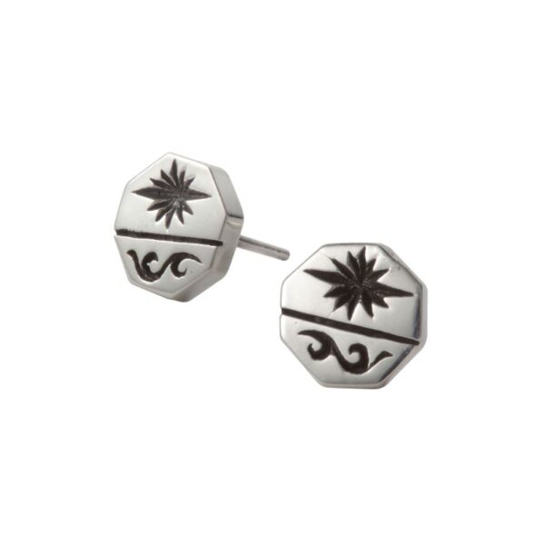 Sun Symbol and Arabesque Octagonal Stud Earrings