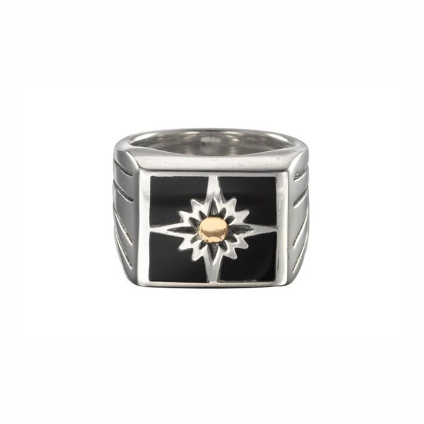 SAAD Premium Onyx 18K Gold Channel Inlay Square Signet Ring