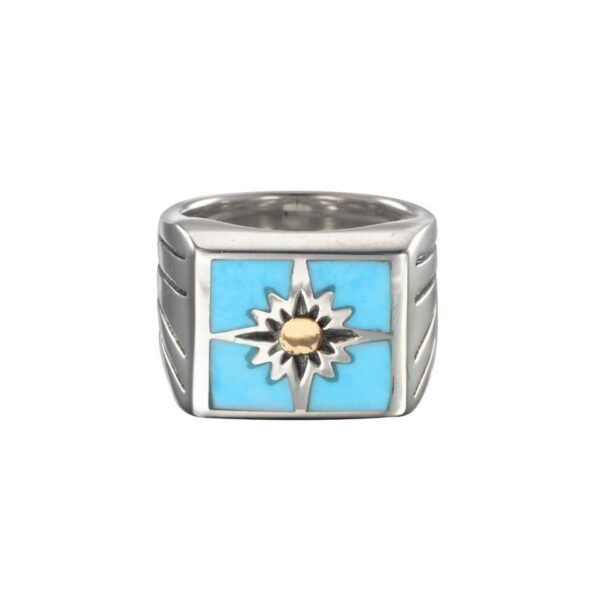 SAAD Premium Turquoise 18K Gold Channel Inlay Square Signet Ring