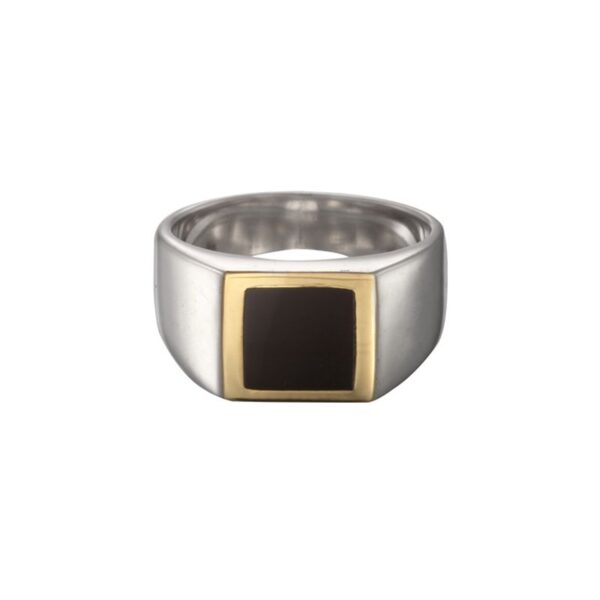 SAAD Premium Onyx 18K Gold Channel Inlay Square Signet Ring