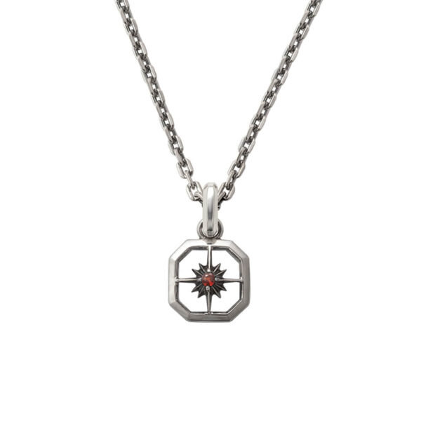 January Birthstone Garnet Sun Symbol Square Pendant