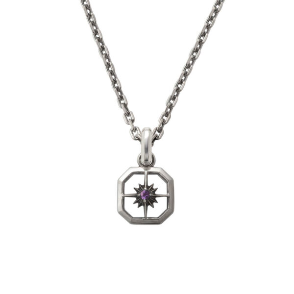 February Birthstone Amethyst Sun Symbol Square Pendant