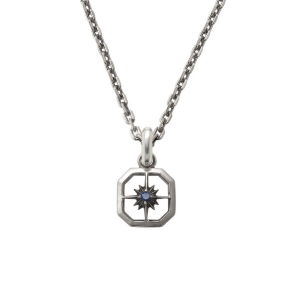 September Birthstone Sapphire Sun Symbol Square Pendant