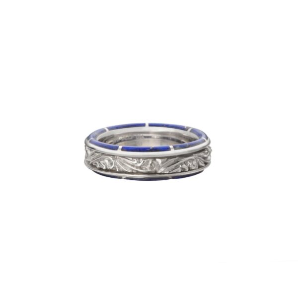 SAAD Premium Lapis Lazuli Arabesque Spinner Side Inlay Ring, Slim