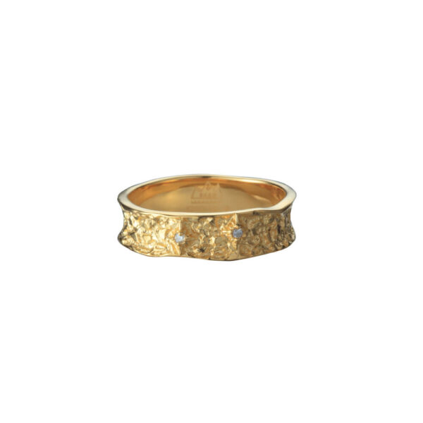 24K Gold Plated Zirconia Sun Symbol Hammered Ring