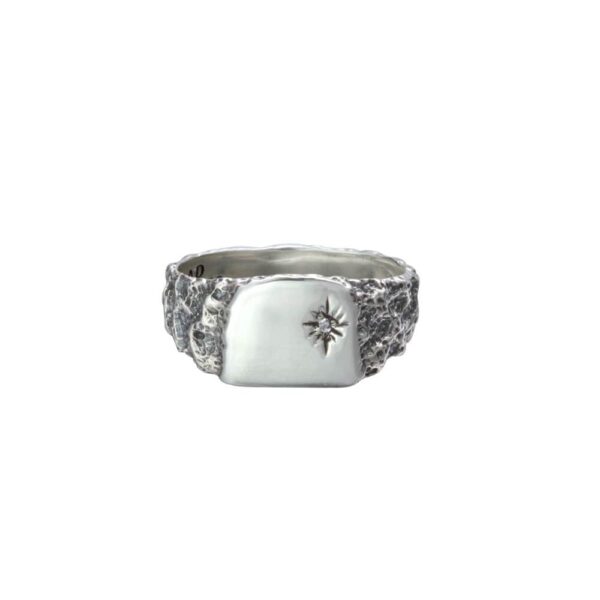 Zirconia Sun Symbol Sand Cast Signet Ring