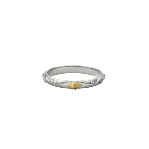 Sun Symbol and Arabesque 24K Gold Plated Ring, Slim