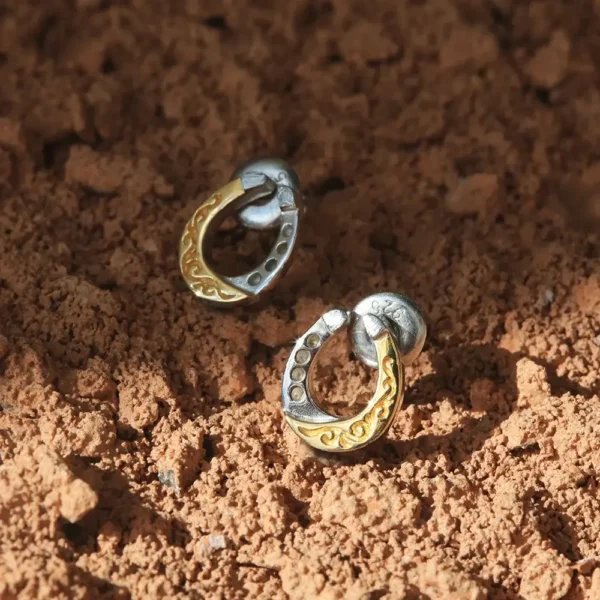 Horseshoe 24K Gold Plated Stud Earrings - Image 5