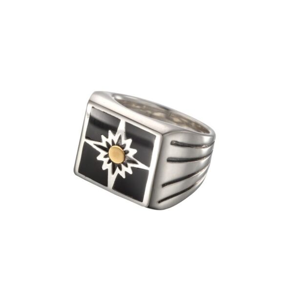 SAAD Premium Onyx 18K Gold Channel Inlay Square Signet Ring - Image 3