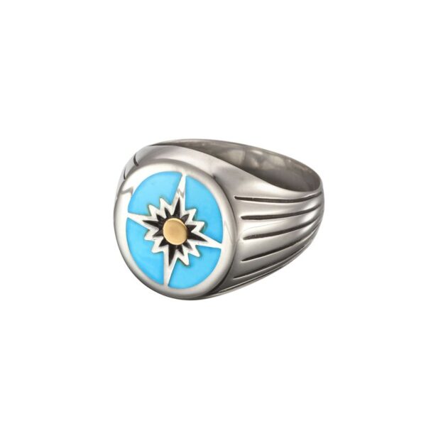 SAAD Premium Turquoise and 18K Gold Round Signet Ring - Image 2