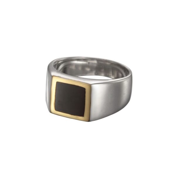 SAAD Premium Onyx 18K Gold Channel Inlay Square Signet Ring - Image 2