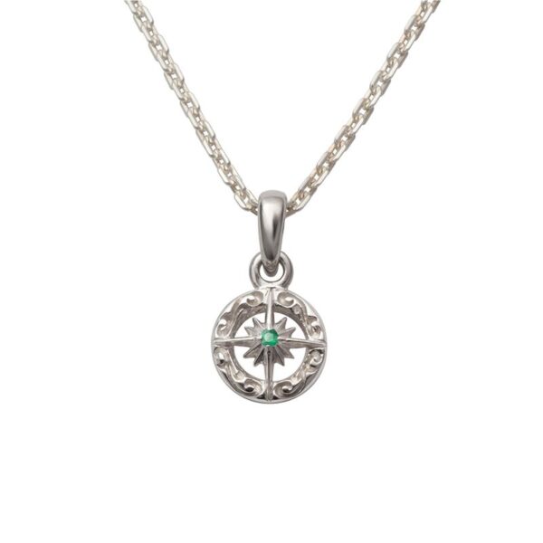 May Birthstone Emerald Sun Symbol and Arabesque Pendant