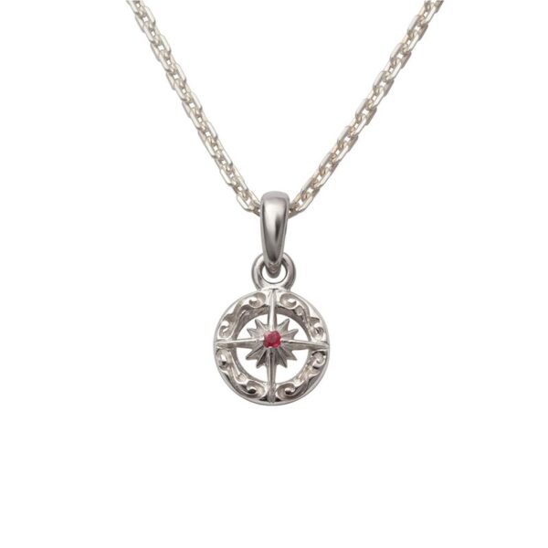 July Birthstone Ruby Sun Symbol and Arabesque Pendant