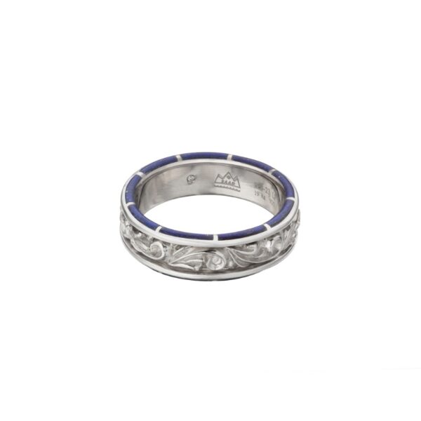 SAAD Premium Lapis Lazuli Arabesque Spinner Side Inlay Ring - Image 3