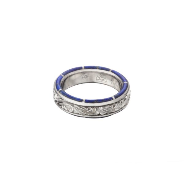 SAAD Premium Lapis Lazuli Arabesque Spinner Side Inlay Ring, Slim - Image 3