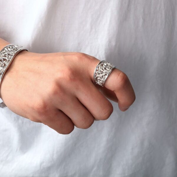 Rhodium Plated Arabesque Openwork Ring - Image 5