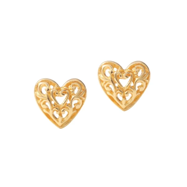 Sana 18K Yellow Gold Plated Arabesque Heart Stud Earrings