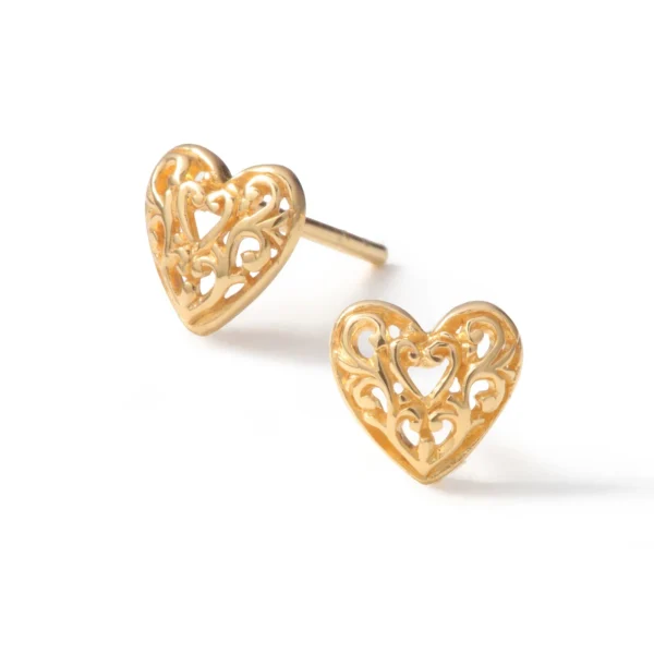 Sana 18K Yellow Gold Plated Arabesque Heart Stud Earrings - Image 2