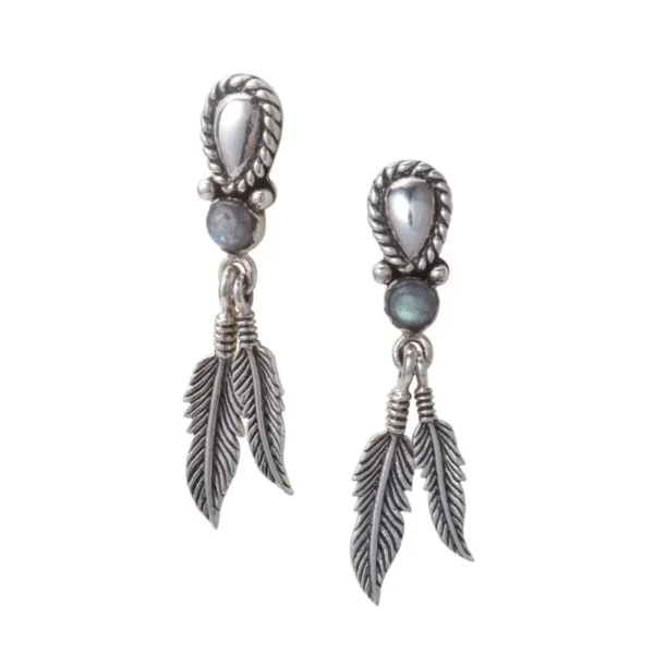 Feather Labradorite Wirework Stud Earring