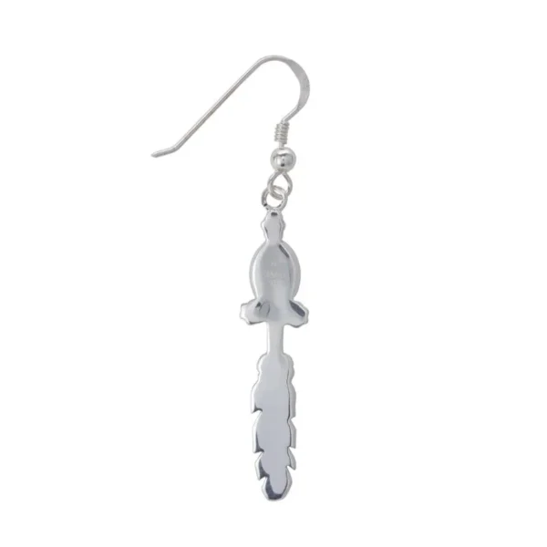 Single Feather Rainbow Moonstone Floral Hook Earrings - Image 3