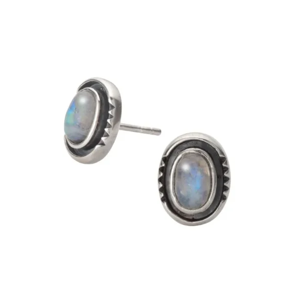 Rainbow Moonstone Oval Stud Earrings