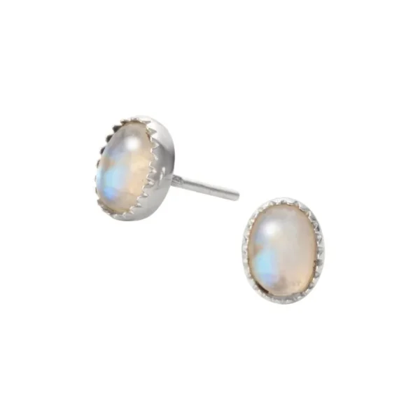 Rainbow Moonstone Oval Stud Earrings