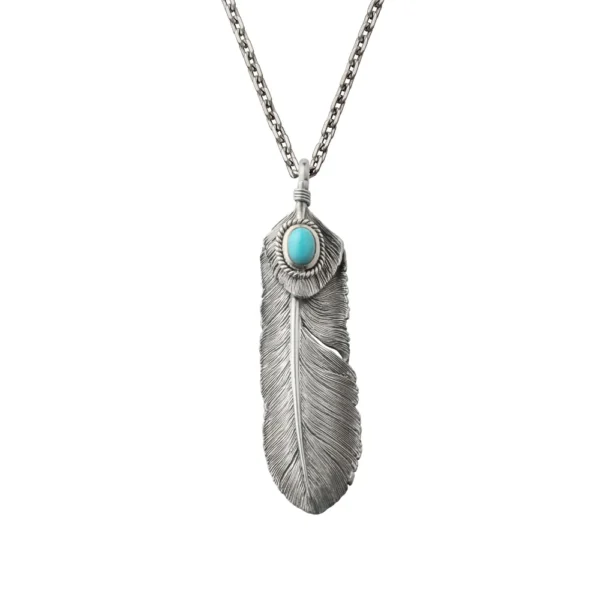 Feather Turquoise Heart Left Facing Pendant