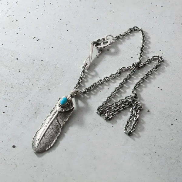 Feather Turquoise Heart Left Facing Pendant - Image 6