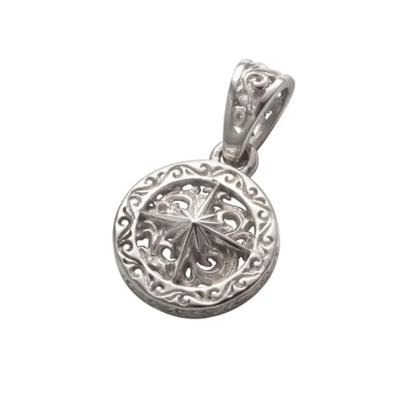 Rhodium Plated Sun Symbol and Arabesque Openwork Pendant, Medium - Image 2