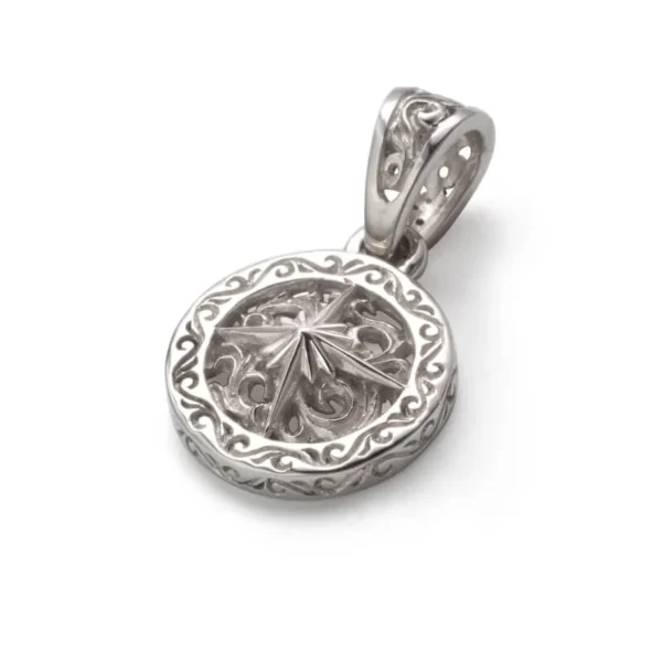 Rhodium Plated Sun Symbol and Arabesque Openwork Pendant, Medium - Image 3