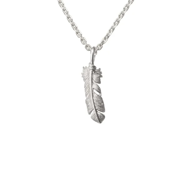 Feather Rhodium Plated Left Facing Pendant