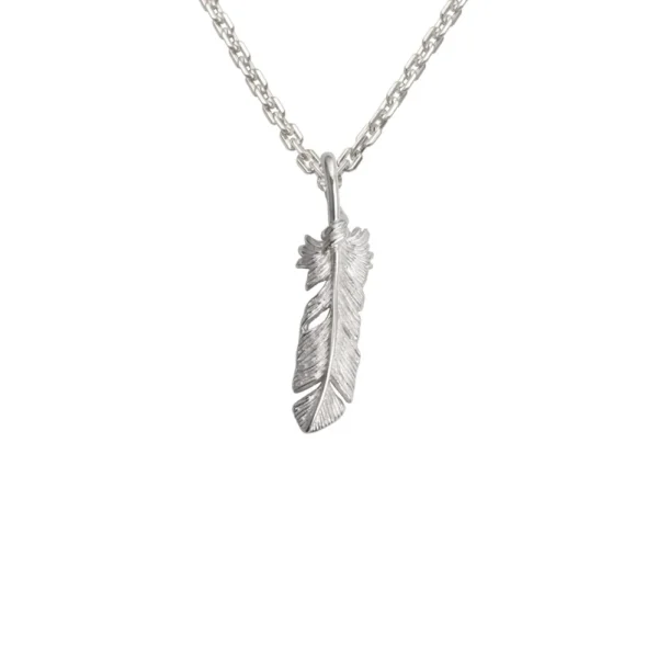 Feather Rhodium Plated Right Facing Pendant