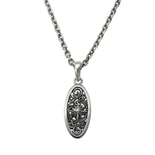 Sun Symbol and Arabesque Oval Pendant