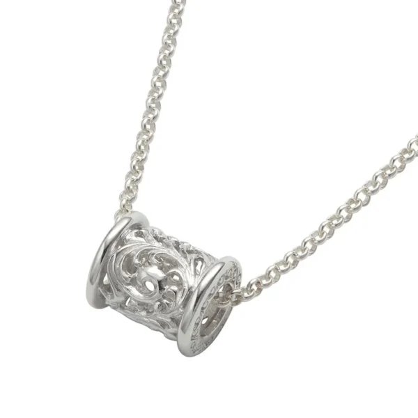 Platinum Plated Arabesque Openwork Cylinder Pendant, Small - Image 2