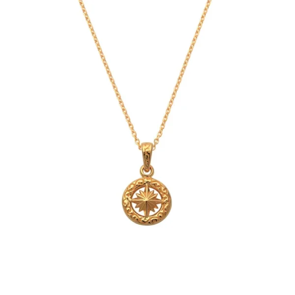 18K Gold Plated Sun Symbol and Arabesque Openwork Pendant