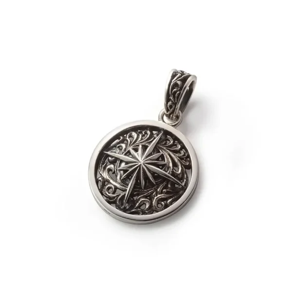 Sun Symbol and Arabesque Openwork Round Pendant - Image 2