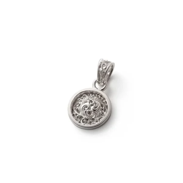 Rhodium Plated Arabesque Openwork Round Pendant, Small - Image 2