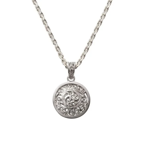 Rhodium Plated Arabesque Openwork Round Pendant