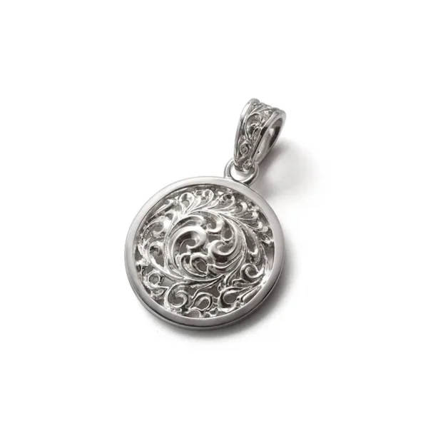 Rhodium Plated Arabesque Openwork Round Pendant - Image 2