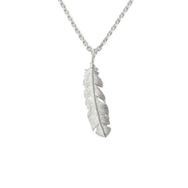 Feather Rhodium Plated Left Facing Pendant