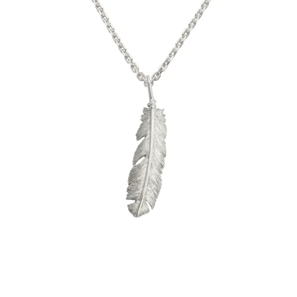 Feather Rhodium Plated Right Facing Pendant