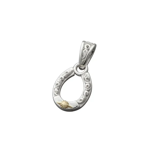 Horseshoe Sun Symbol and Arabesque 18K Gold Pendant, Small - Image 2