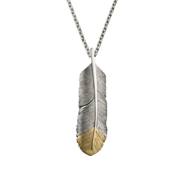 Feather Right Facing Pendant with 18K Gold Tip