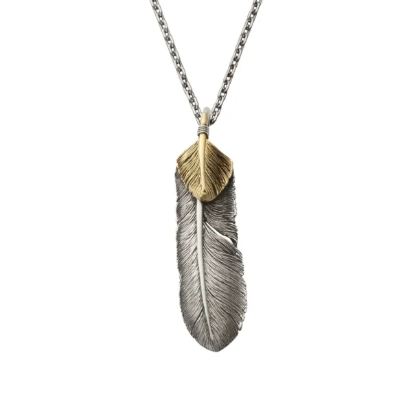 Feather Left Facing Pendant with 18K Gold Heart