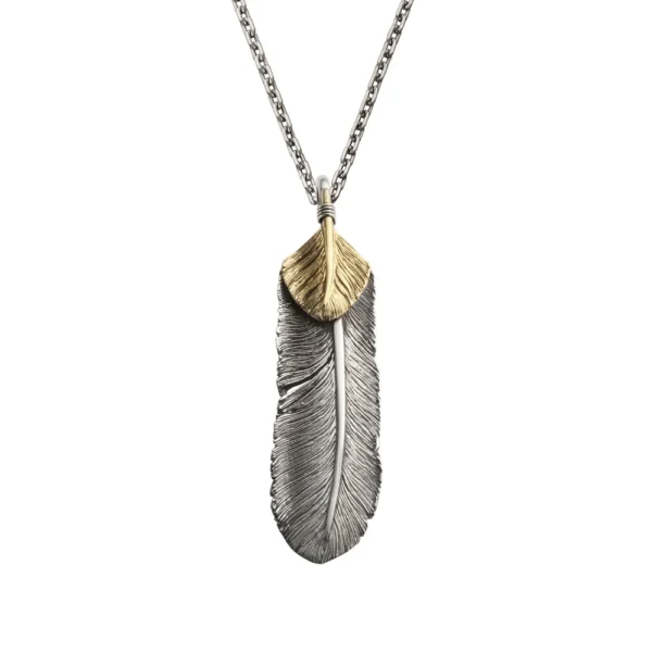 Feather Right Facing Pendant with 18K Gold Heart