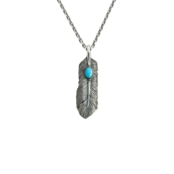 Feather Turquoise Right Facing Pendant, Small