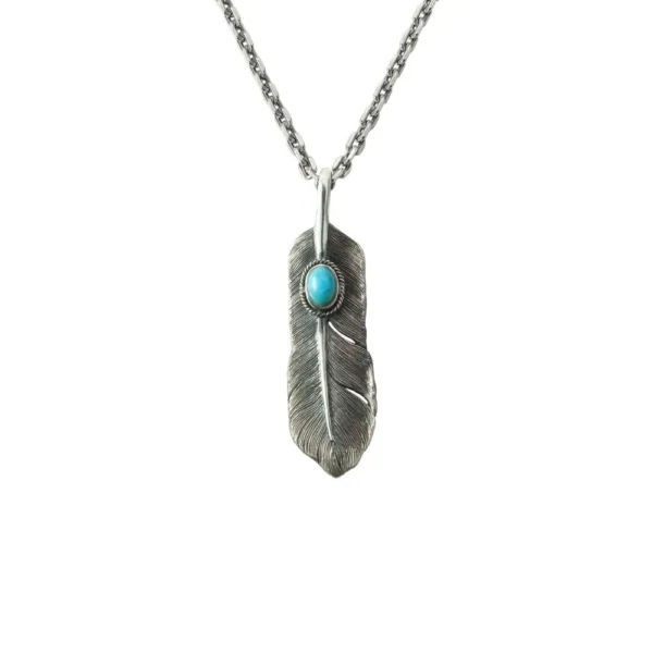 Feather Turquoise Left Facing Pendant, Medium