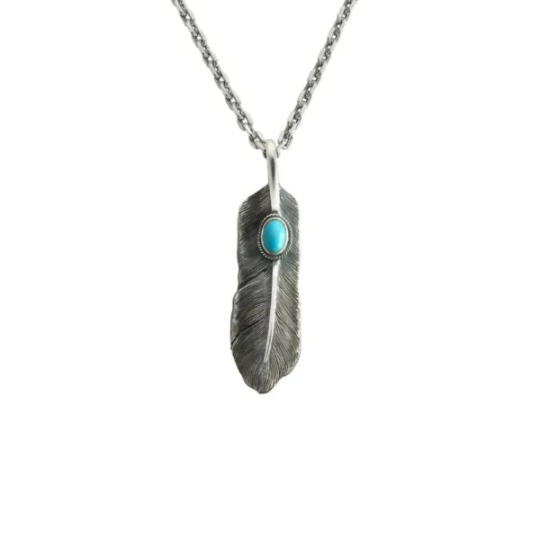 Feather Turquoise Right Facing Pendant, Medium